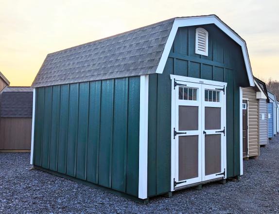 10x14 LP Board and Batten Dutch Barn in Forest Green with White Trim